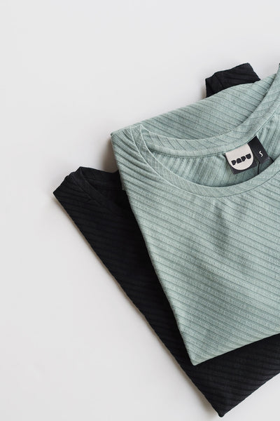 T-PAITA, Muted Green, Diagonal Rib, naisten